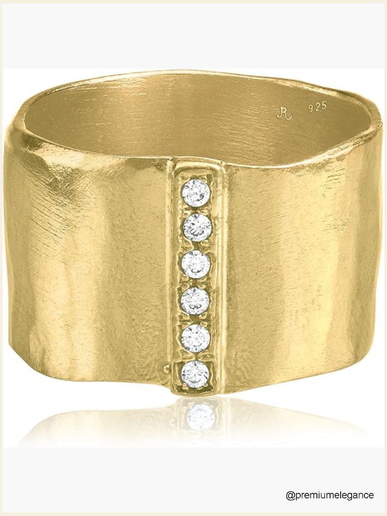 Vintage Hammered Cz Ring - 14k Gold Plated Silver - Size 8